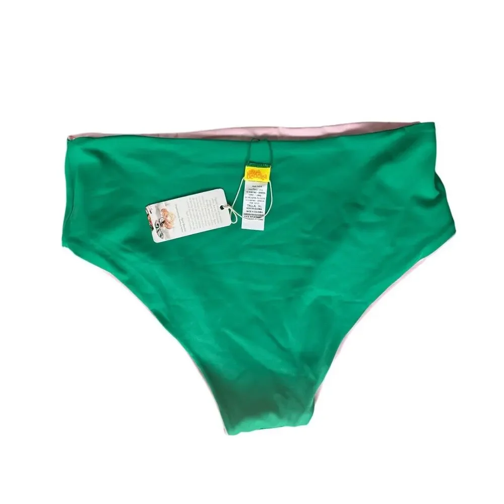 Agua Bendita Alicia Reversible Bikini Bottom Size 2XL Green Pink